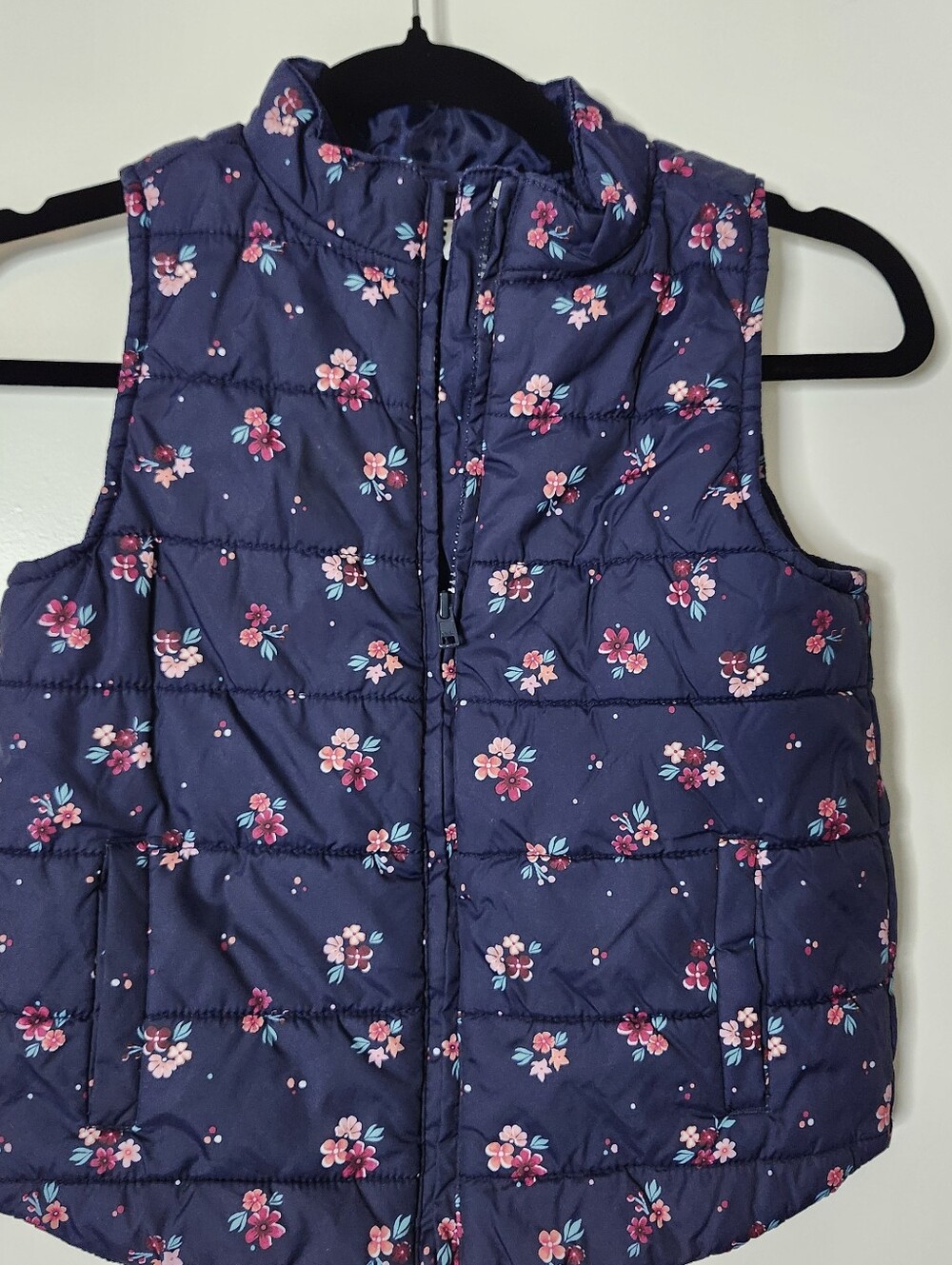 Gymboree Girls Blue Floral Puffer Vest Medium 7-8 Zip Up Layer Fall Winter Warm